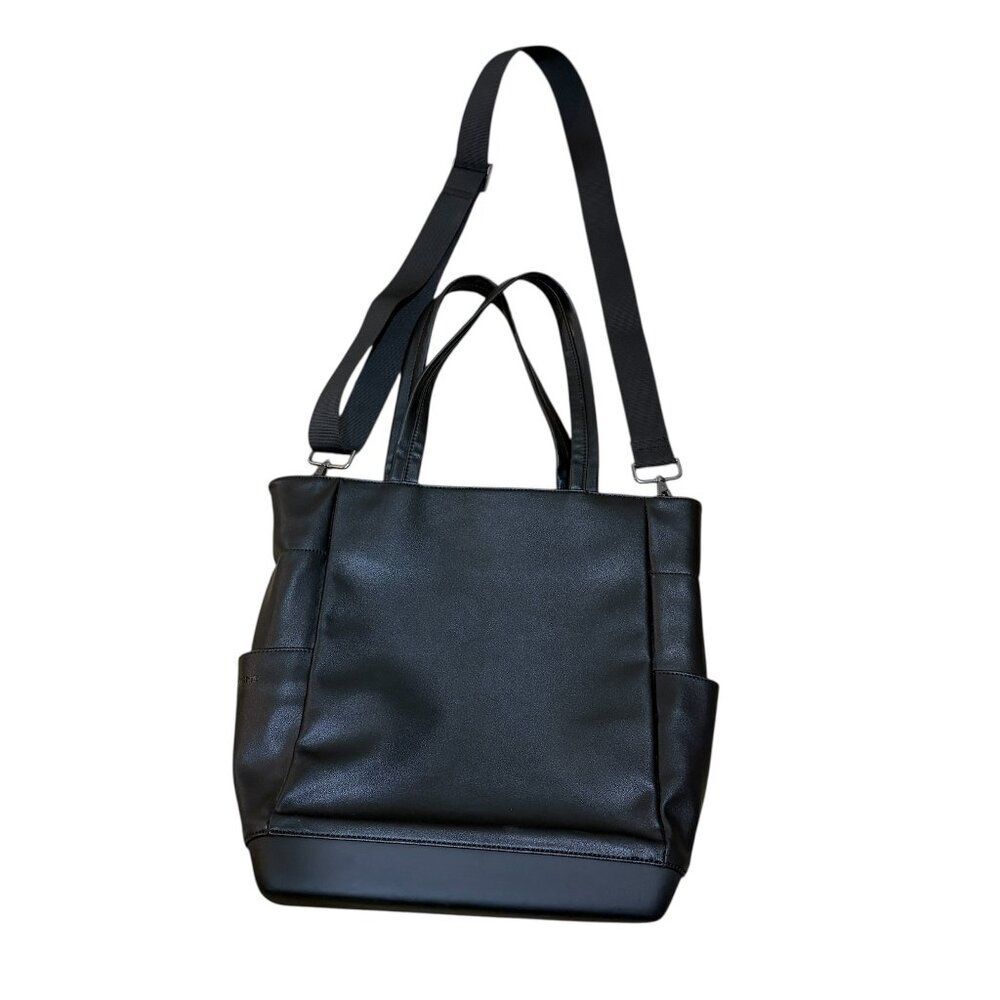 Moleskine Classic Tote Bag with Crossbody Strap Faux Leather Black Work Office